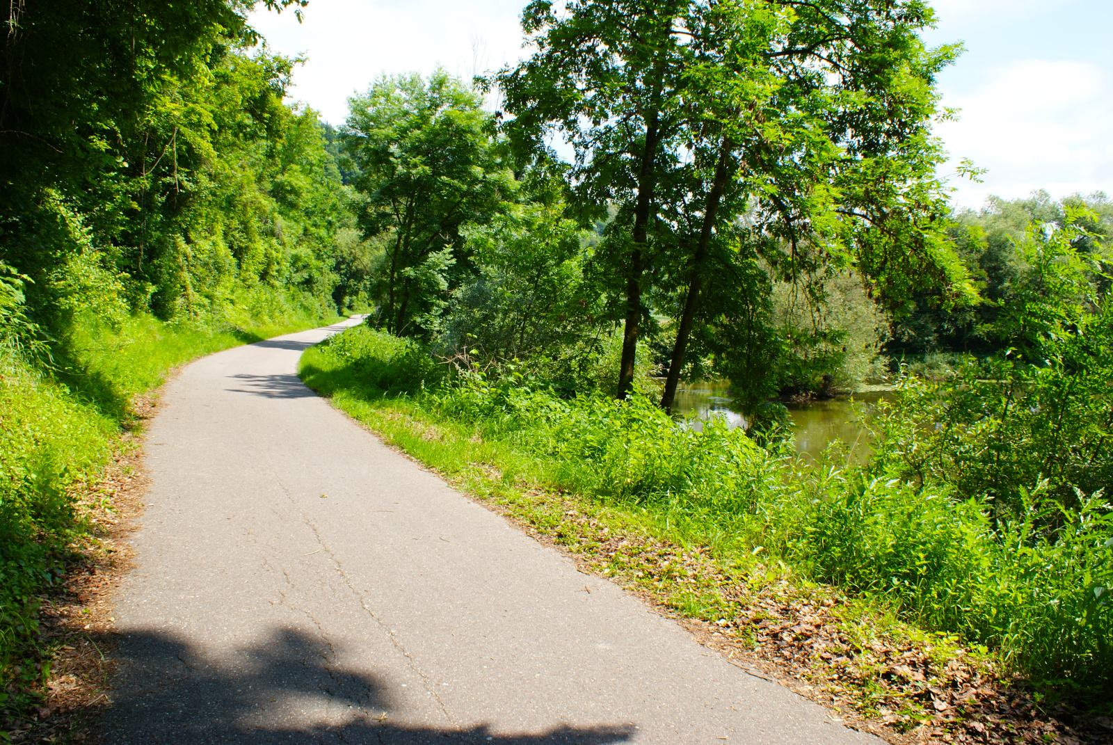 Zwischen km 1 und 1,5 ist es flach und schattig