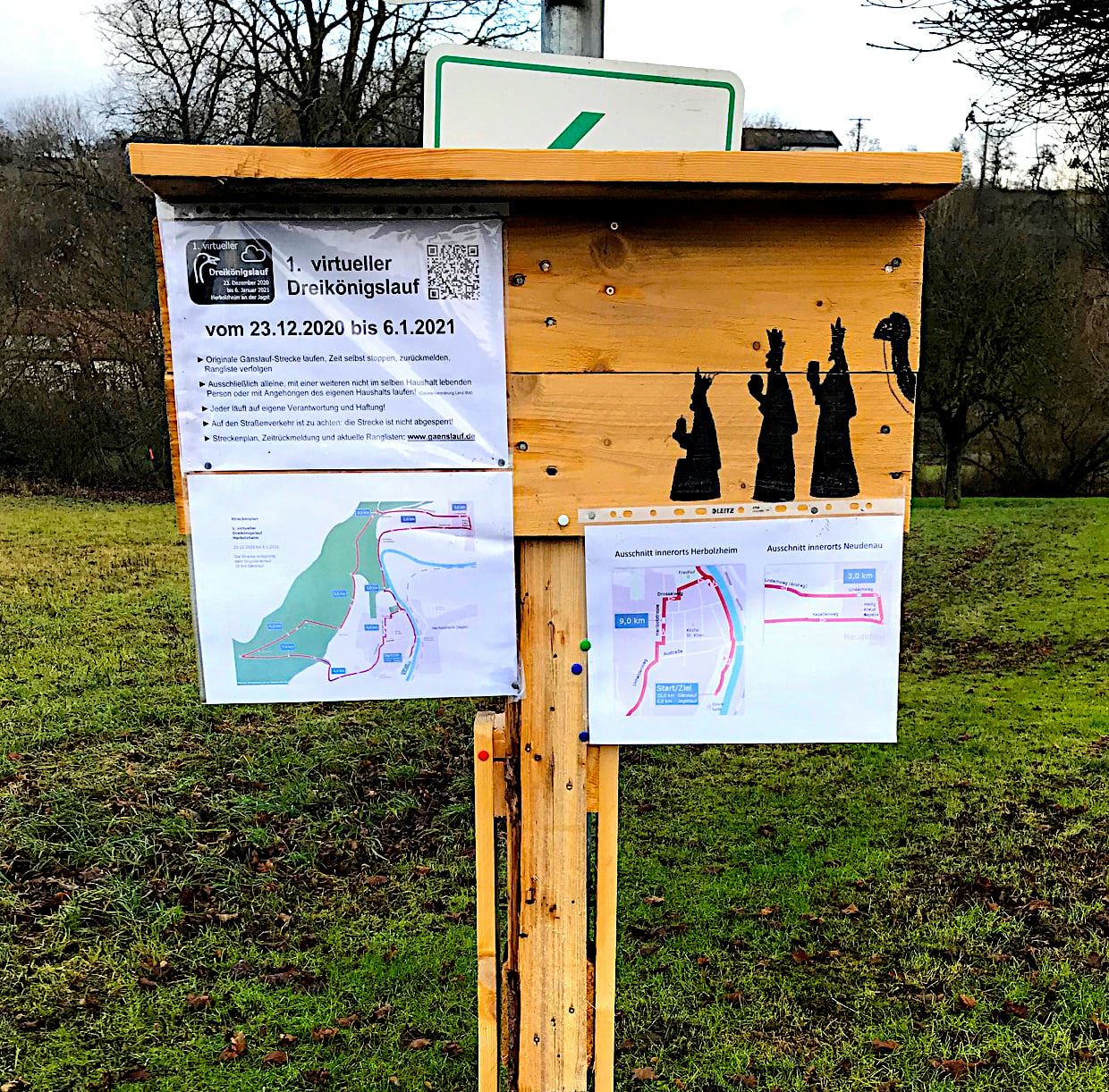 Schild Start/Zielgebiet 1. virtueller Dreikönigslauf logo
